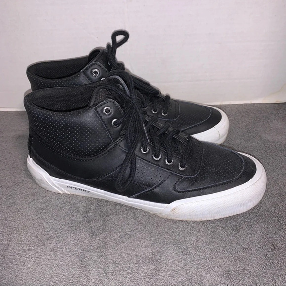 Sperry Shoes Womens 8.5 Soletide Mid Seacycled Sneakers Black Leather STS87846 - Picture 2 of 7